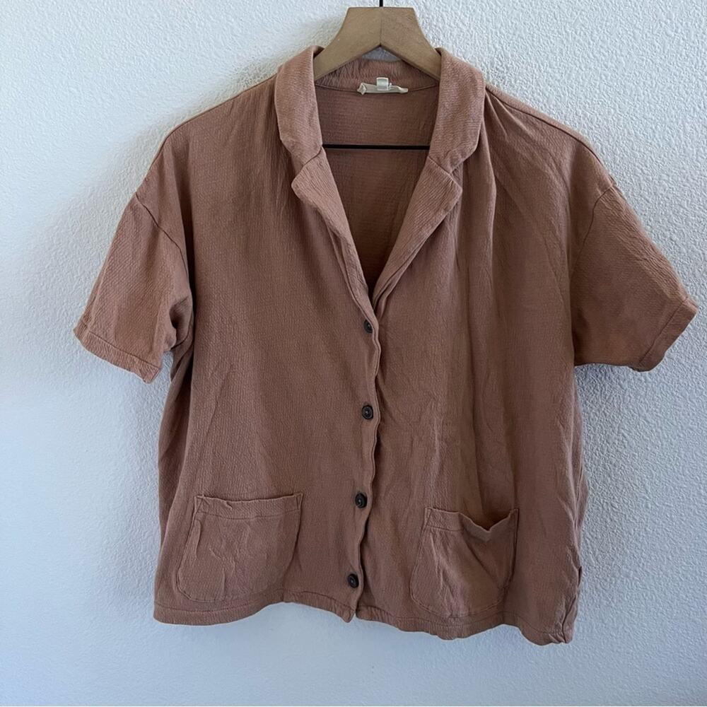 Madewell Knit Lightspun Camp Shirt Neutral Boxy Button Front XS